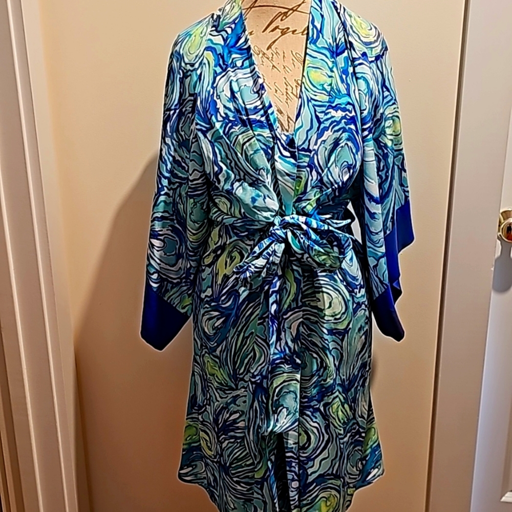 NWOT Gorgeous Lilly Pulitzer Kimora Kimono 3/4 Sleeve 100% Silk Dress Size Med